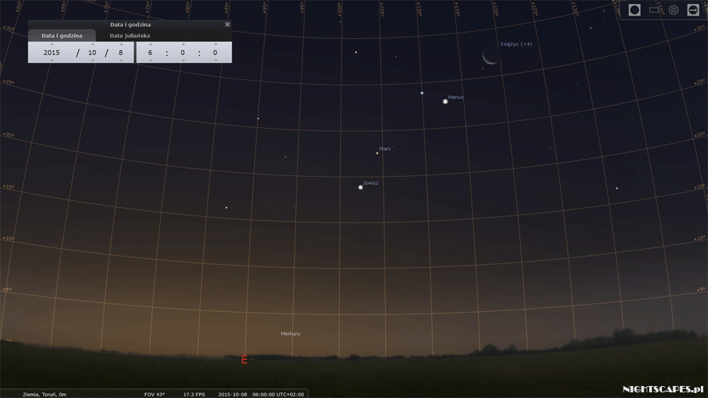 Układ planet i Księżyca w dniach 8-11 października 2015. 